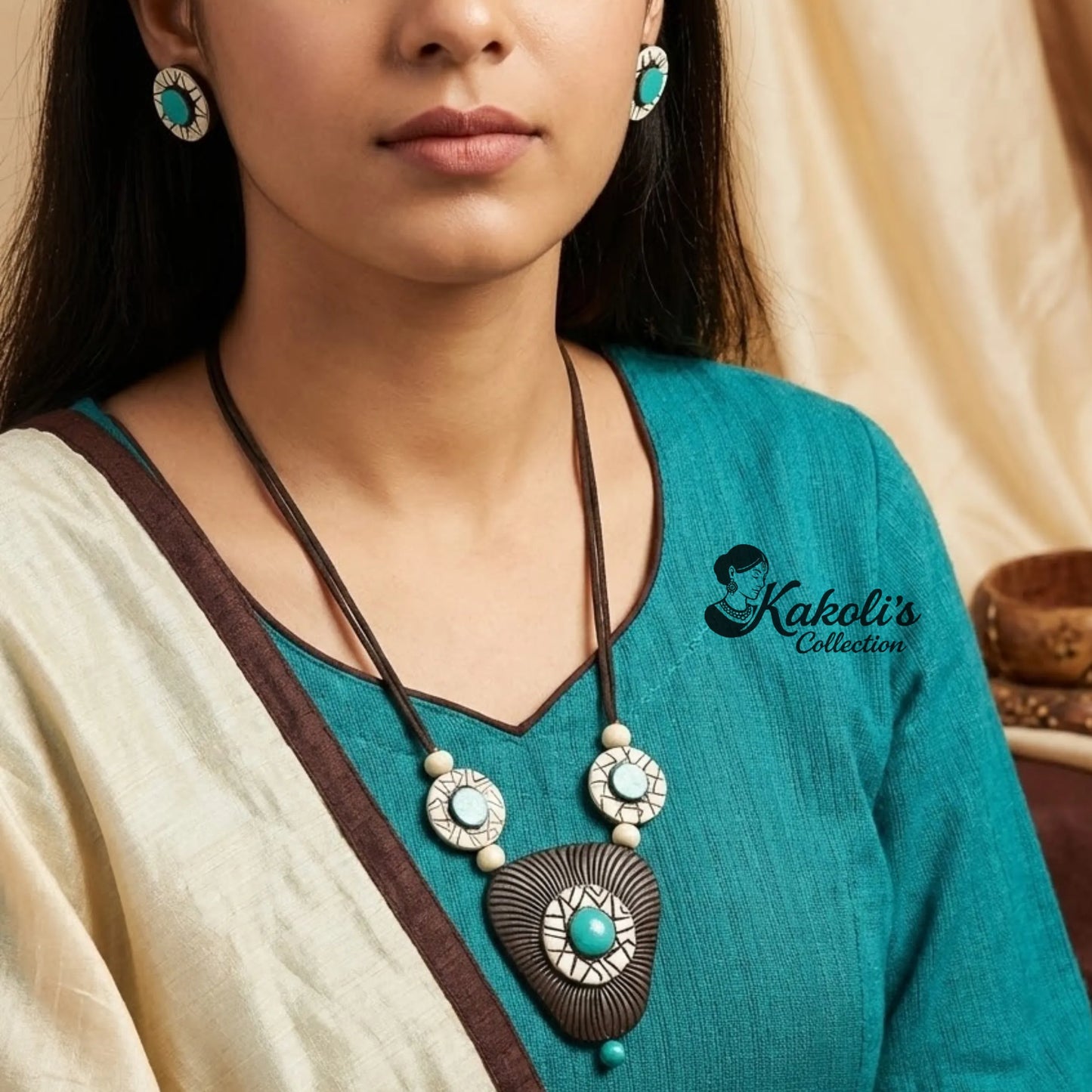 Sunburst Orbit Terracotta Necklace & Studs Set