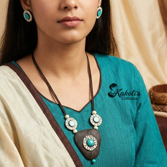 Sunburst Orbit Terracotta Necklace & Studs Set