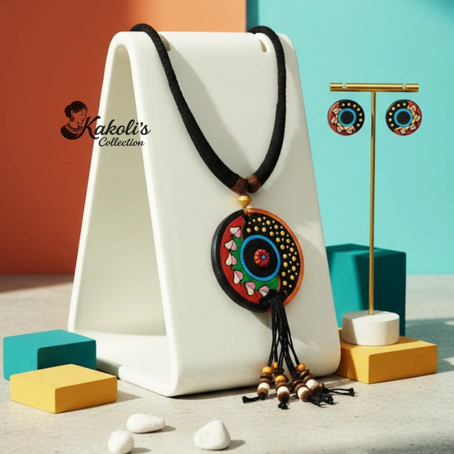 Boho Bloom Tassel Terracotta Necklace & Earrings Set