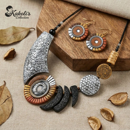 Cosmic Fragments Terracotta Necklace & Earrings Set