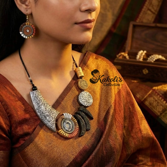 Cosmic Fragments Terracotta Necklace & Earrings Set