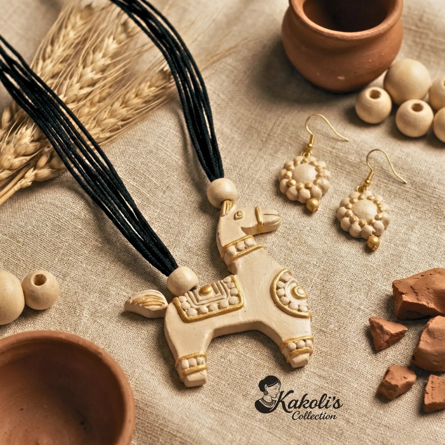 Terracotta Horse Guard Necklace & Earrings Set