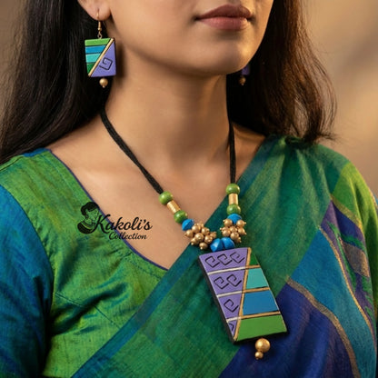 Geo Strata Blocks Terracotta Jewellery Set
