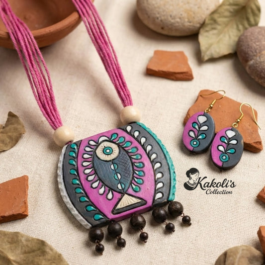 Folk Fish Aura Terracotta Necklace & Earrings Set
