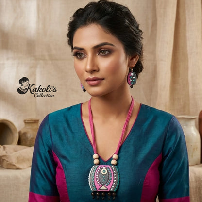 Folk Fish Aura Terracotta Necklace & Earrings Set
