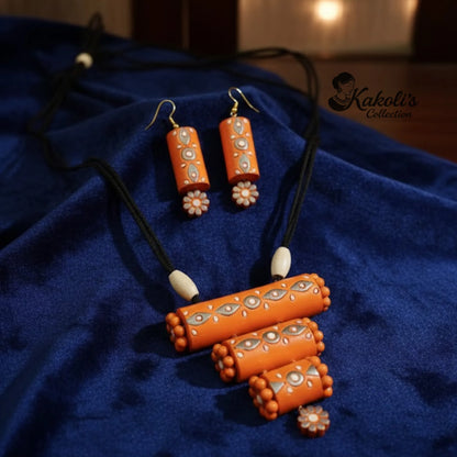 Tribal Pillar Terracotta Necklace & Earrings Set