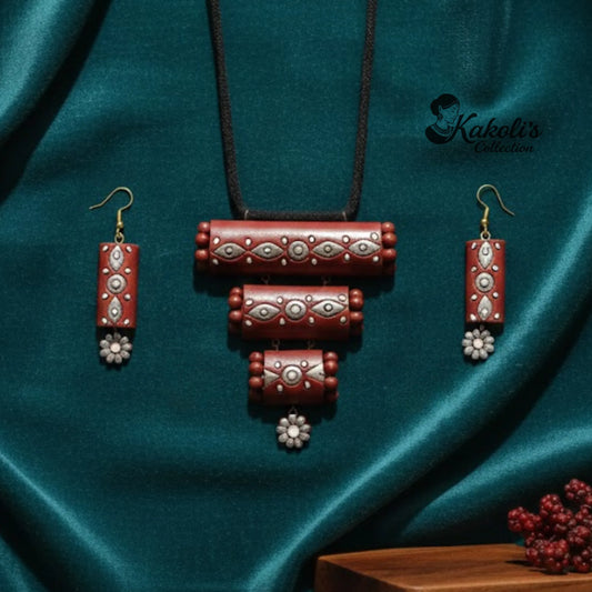 Tribal Pillar Terracotta Necklace & Earrings Set