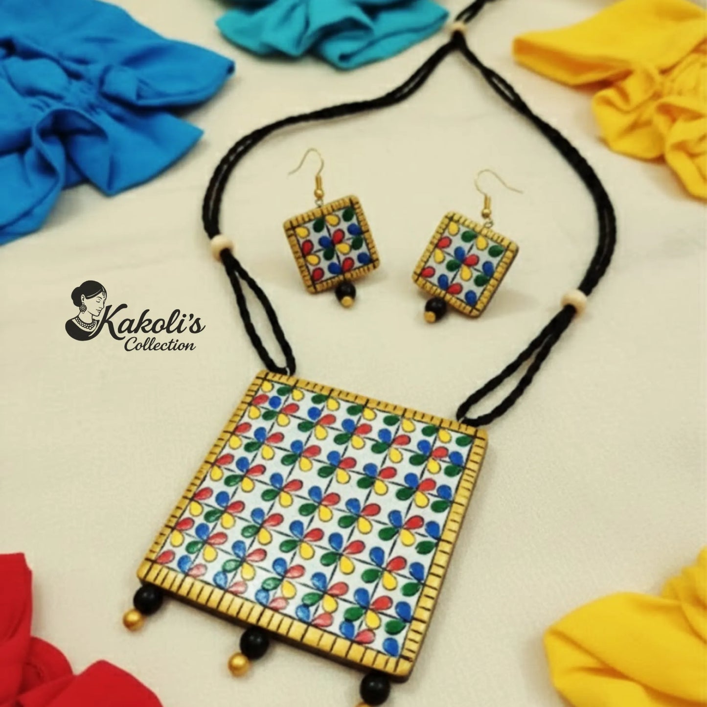 Mosaic Meadow Terracotta Necklace & Earrings Set