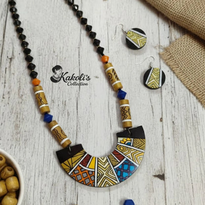The Mosaic Crescent- Tribal Fusion Terracotta Necklace & Earring Set