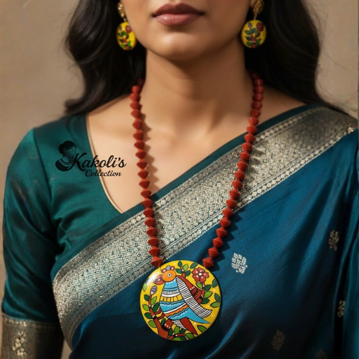 The Madhubani Melody - Terracotta Necklace & Earring Set