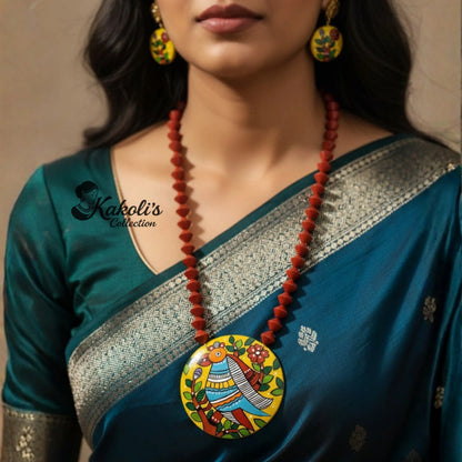 The Madhubani Melody - Terracotta Necklace & Earring Set