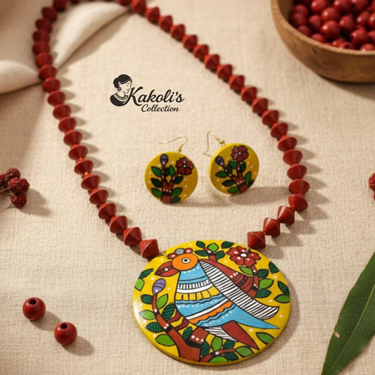 The Madhubani Melody - Terracotta Necklace & Earring Set