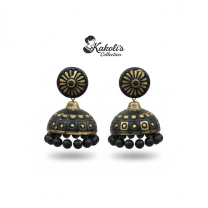Raga Gold - Handcrafted Black & Gold Terracotta Jhumka Earrings
